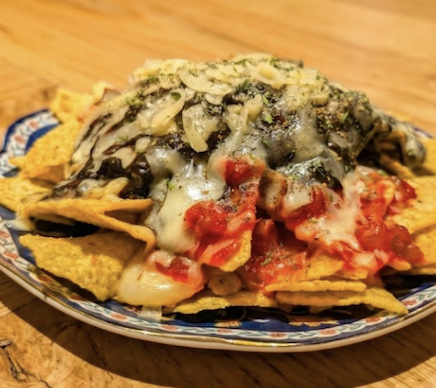 Loaded nachos with black curry and melted cheese at A Bunch of Coffee Tokyo