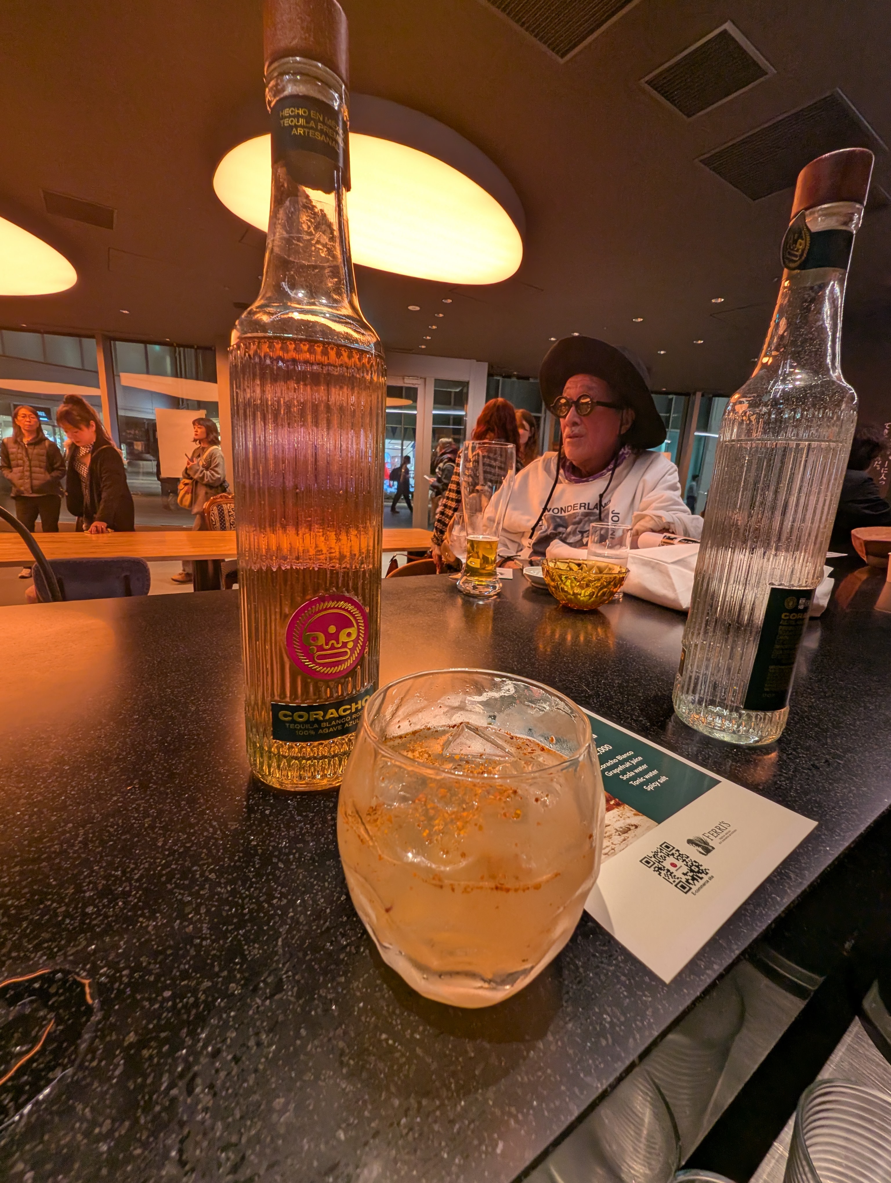 Premium Coracho tequila display at A Bunch of Coffee bar counter